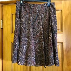 CHAPS Paisley Lined Semi-Sheer Skirt Size 8 / Tan Brown Pattern / Ralph Lauren